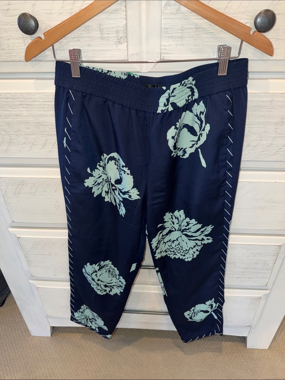 J. Crew Navy Pants with Mint Floral Print